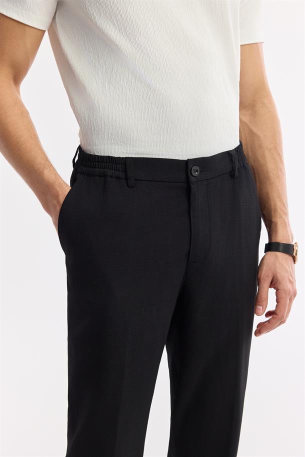 Siyah Yandan Cepli Beli Lastikli Soft Touch Pantolon