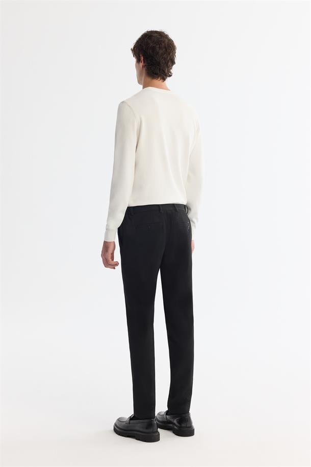 Siyah Yandan Cepli Dokulu Bi-Stretch Pantolon