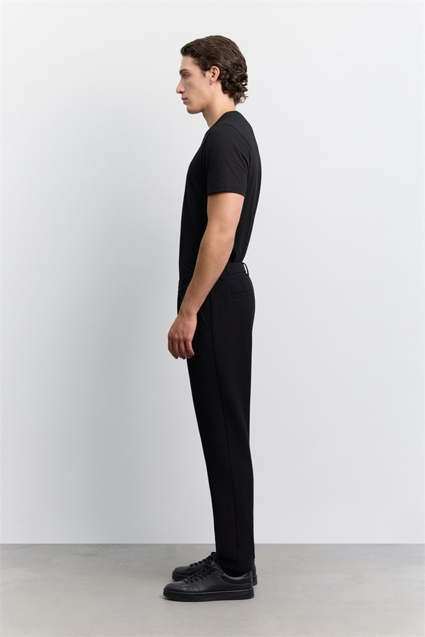Siyah Gofreli Yanı Lastikli Slim Fit Pantolon