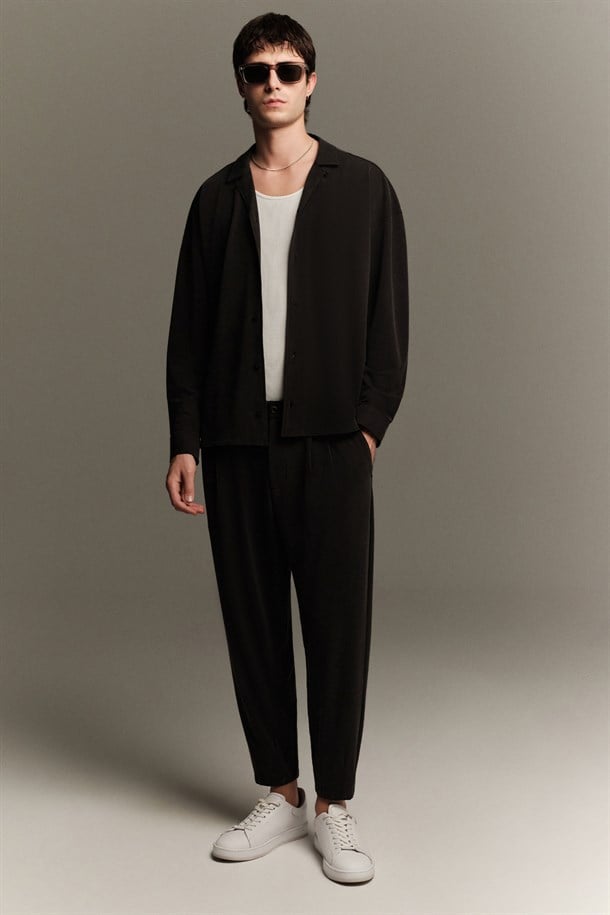 Siyah Yanı Lastikli Soft Touch Elastan Chino Pantolon