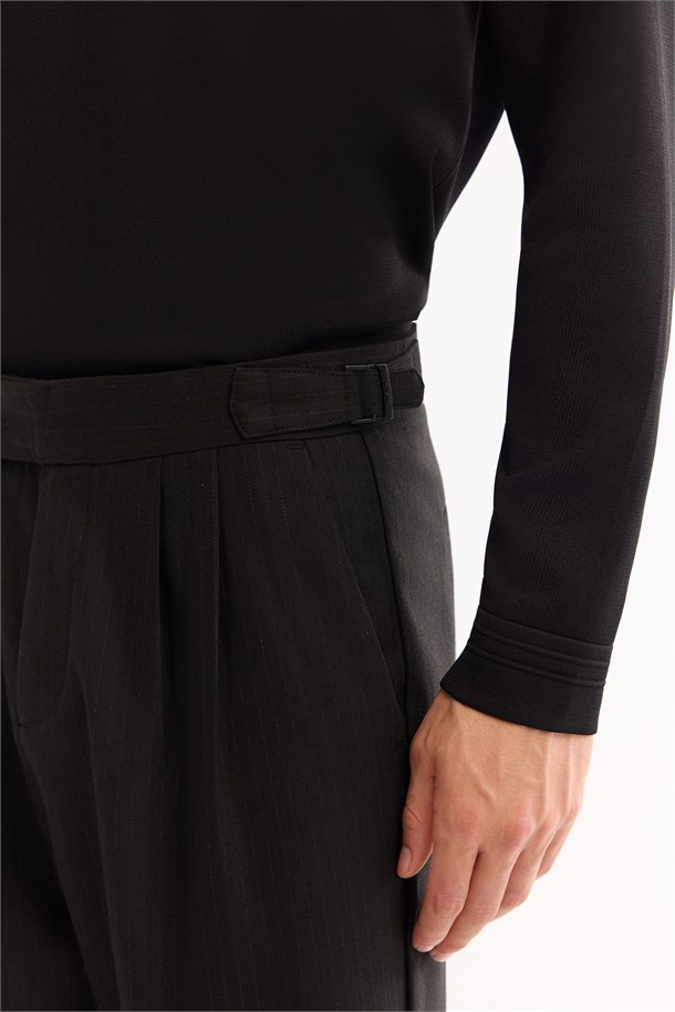 Black Side Buckle Viscose Blend Easy-Iron Pants