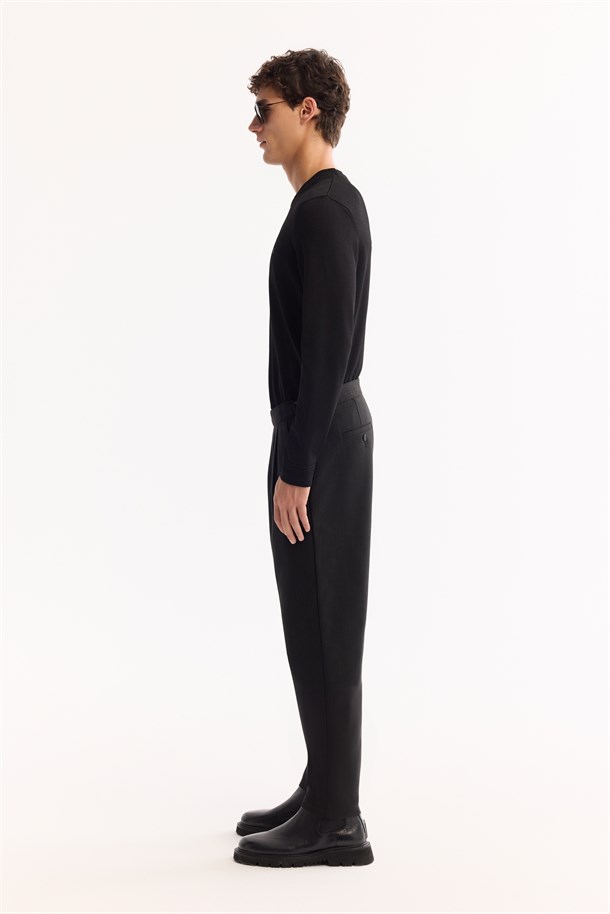 Black Side Buckle Viscose Blend Easy-Iron Pants