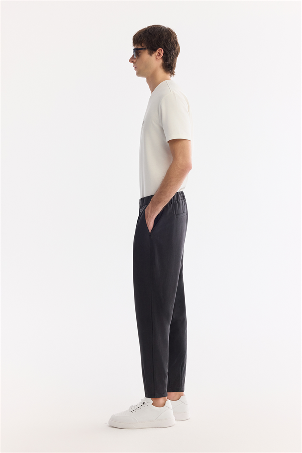 Siyah Yanı Lastikli Soft Touch Elastan Chino Pantolon