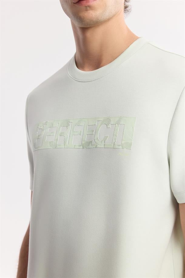 Su Yeşili Bisiklet Yaka Baskılı Bi-Stretch İnterlok T-Shirt