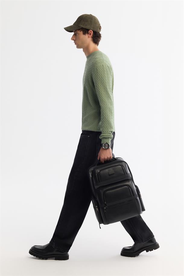 Su Yeşili Bisiklet Yaka Jakarlı Soft Touch Triko Kazak