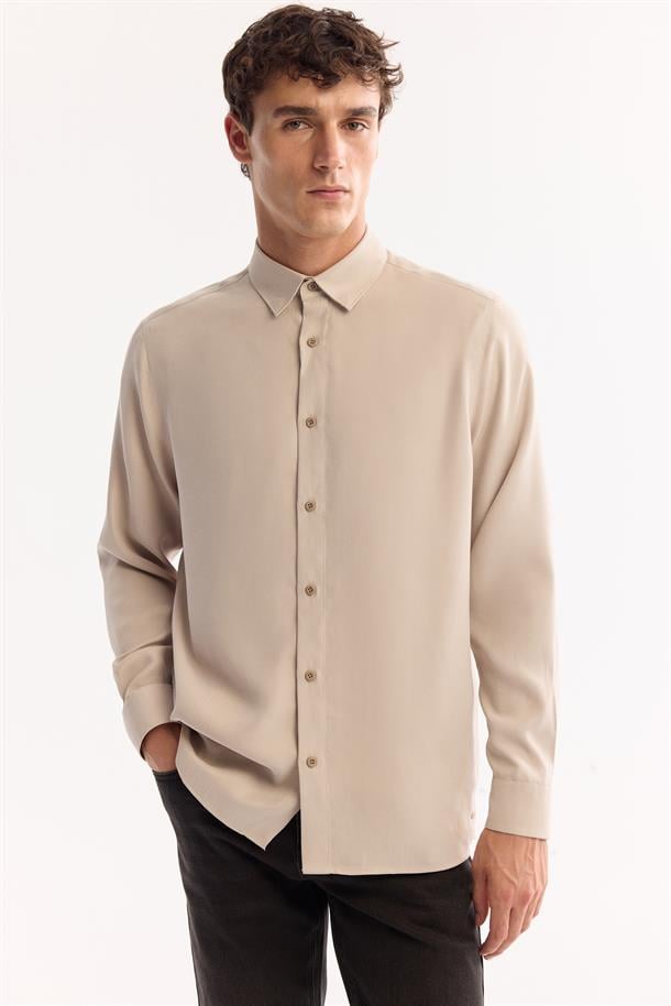 Taş Düğmeli Yaka Soft Touch Gömlek