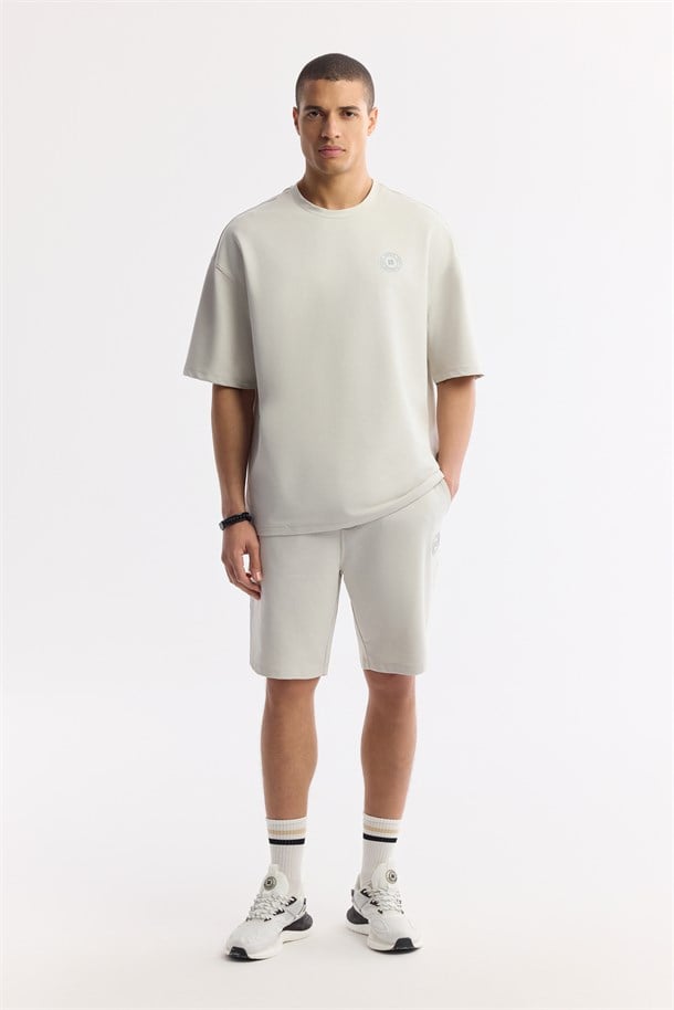 Stone Elastic Waist Drawstring Bi-Stretch Double Knit Shorts