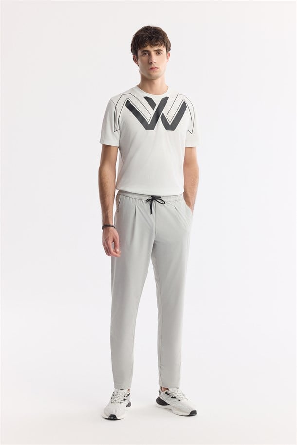 Stone Elastic Waist Drawstring Pleated Pants