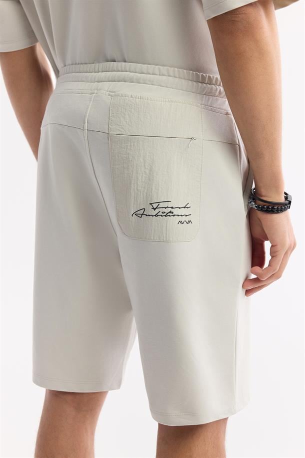 Taş Beli Lastikli Bağcıklı Bi-Stretch 2 İplik Örme Şort