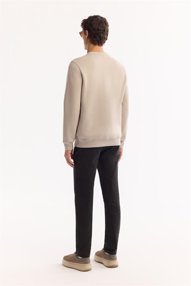 Taş Bisiklet Yaka Kolay Ütülenen Şardonlu Baskılı Sweatshirt