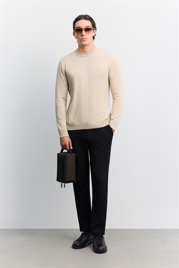 Stone Crew Neck Viscose Blend Basic Knit Sweater
