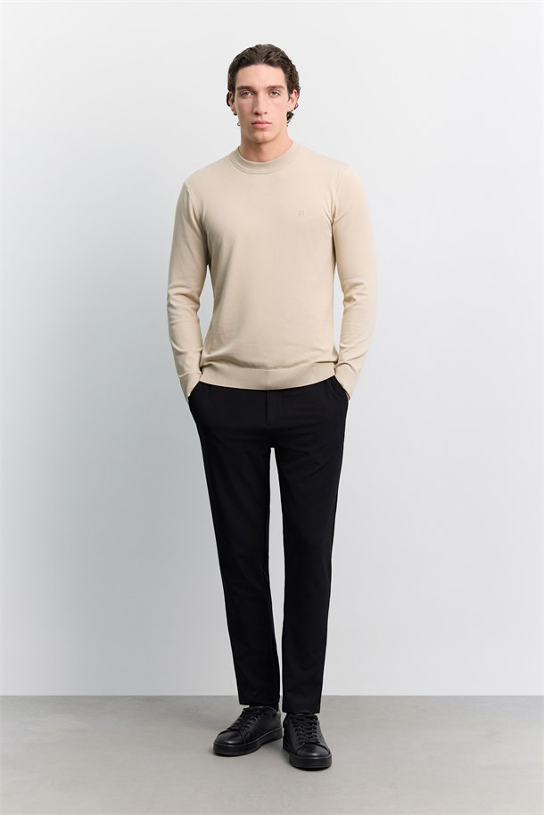Stone Crew Neck Viscose Blend Basic Knit Sweater