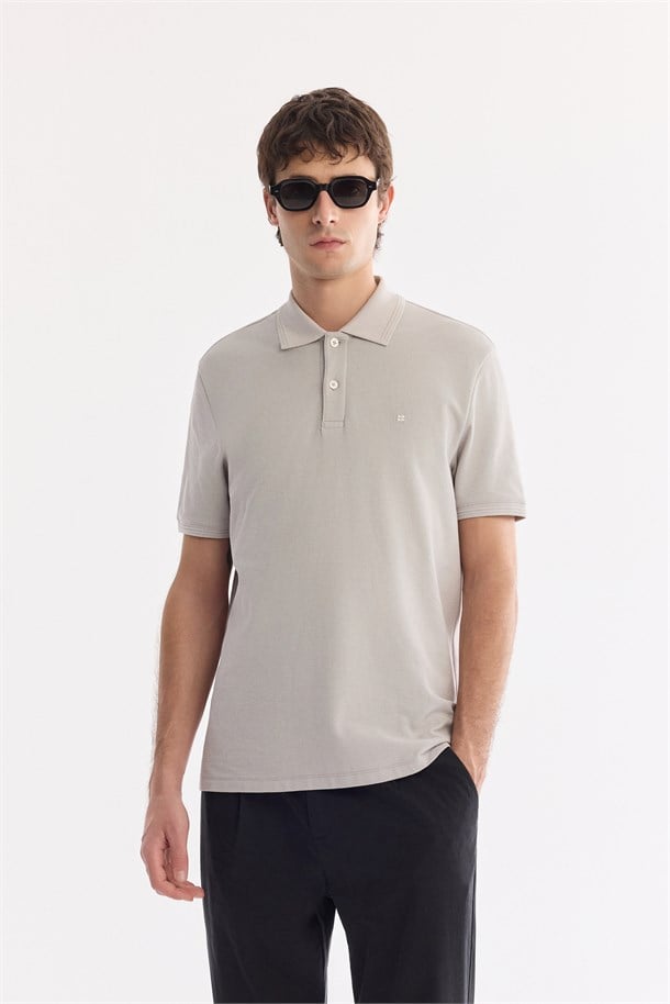 Stone %100 Cotton Polo Collar T-Shirt