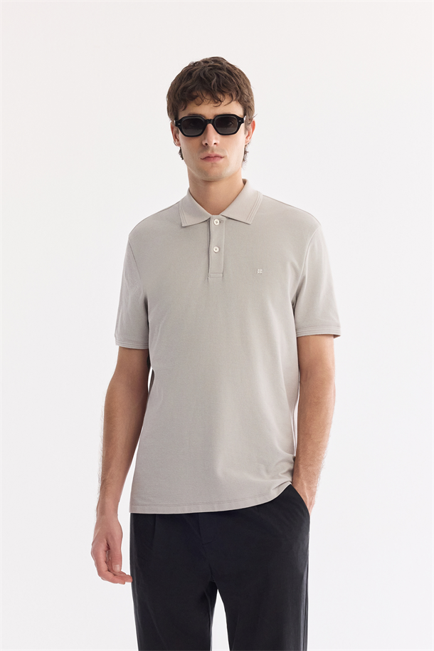 Taş Kıvrılmaz Polo Yaka %100 Pamuk Basic T-Shirt