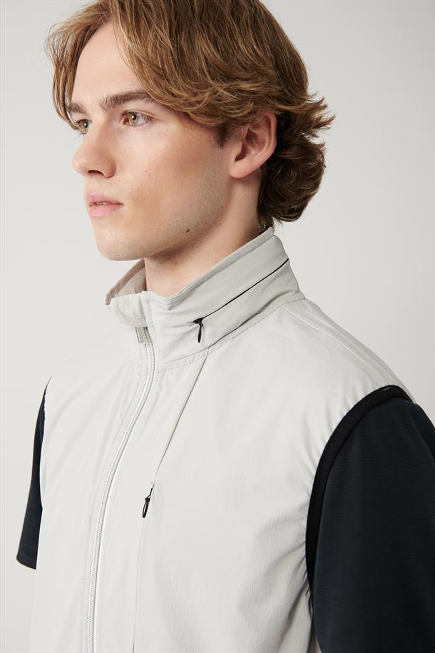 Taş Dik Yaka Kapüşonlu Fermuarlı Su itici Bi Stretch Yelek