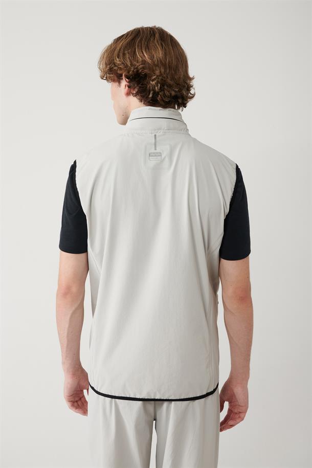 Taş Dik Yaka Kapüşonlu Fermuarlı Su itici Bi Stretch Yelek