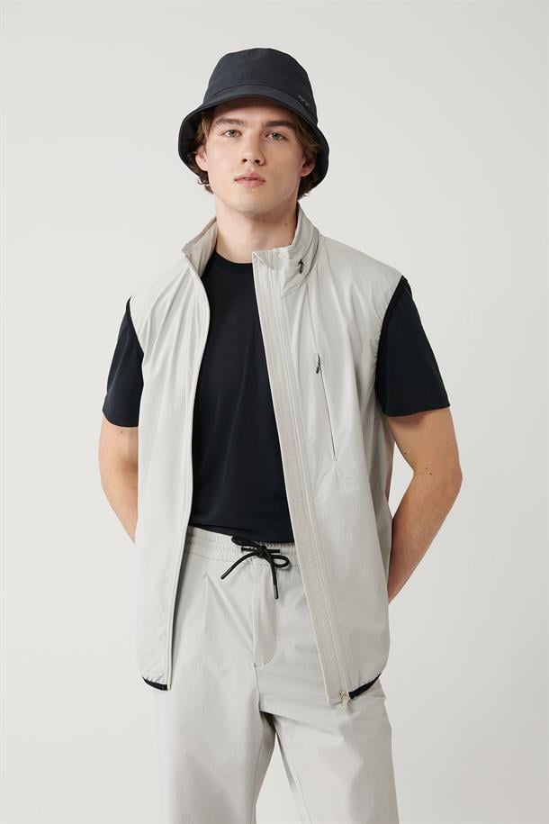 Taş Dik Yaka Kapüşonlu Fermuarlı Su itici Bi Stretch Yelek