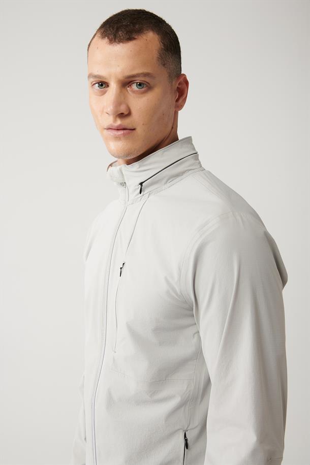 Taş Dik Yaka Kapüşonlu Fermuarlı Astarlı Su itici Bi Stretch Mont