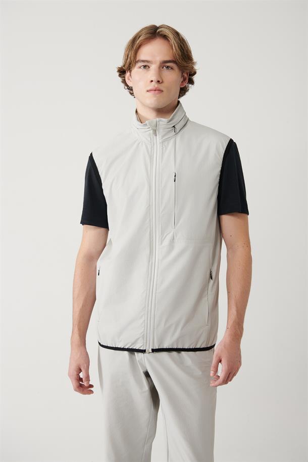 Taş Dik Yaka Kapüşonlu Fermuarlı Su itici Bi Stretch Yelek