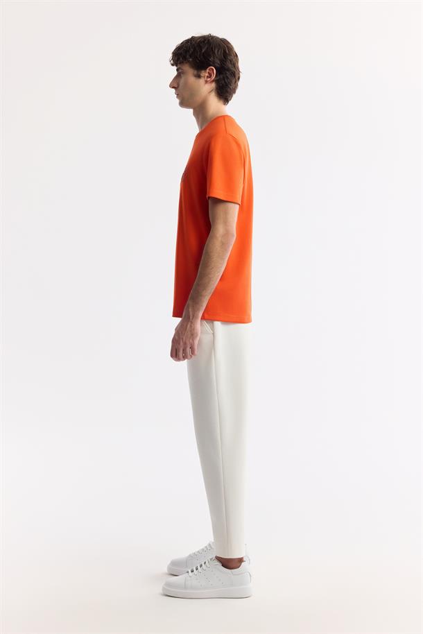 Turuncu Bisiklet Yaka Bi-Stretch İnterlok T-Shirt