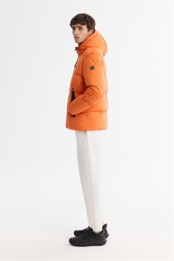 Orange Hooded Padded Jacket