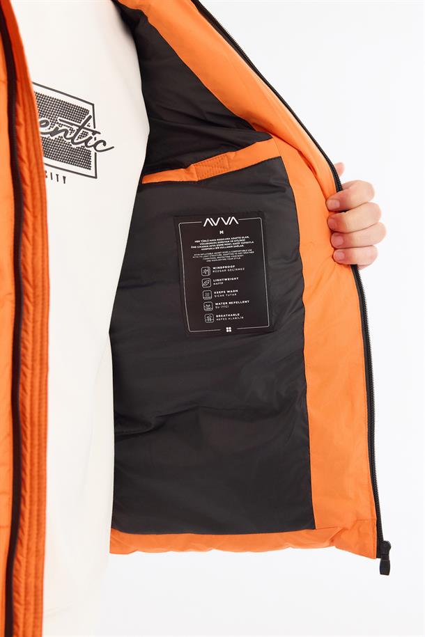 Orange Hooded Padded Jacket