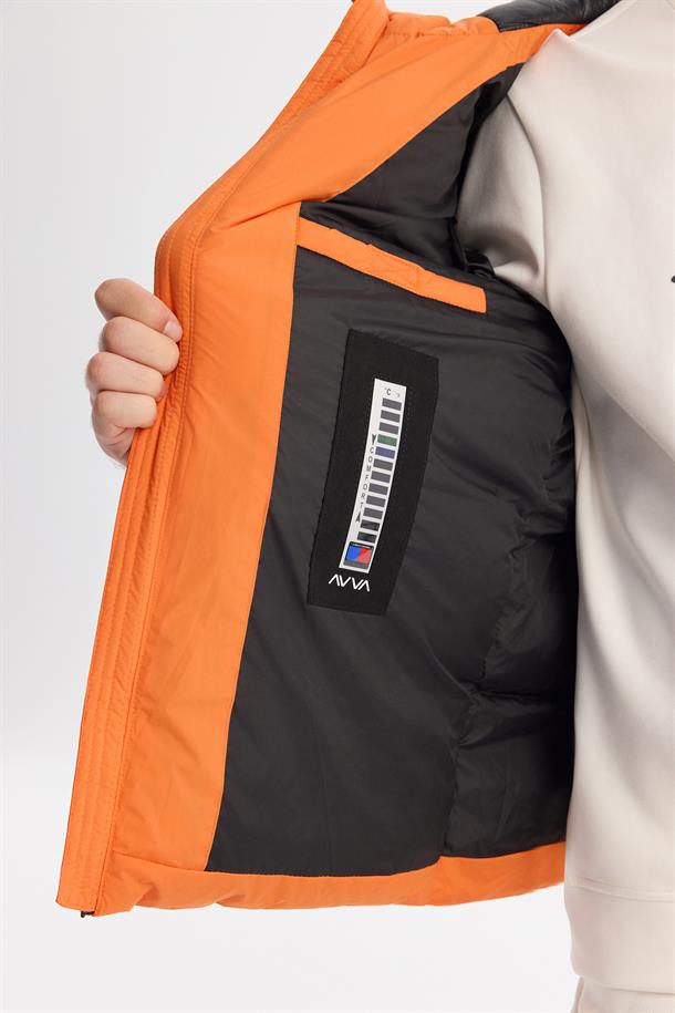 Turuncu Kapüşonlu Su İtici Rüzgar Geçirmez -5 Dereceye Dayanıklı Şişme Mont