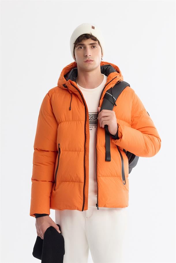 Orange Hooded Padded Jacket