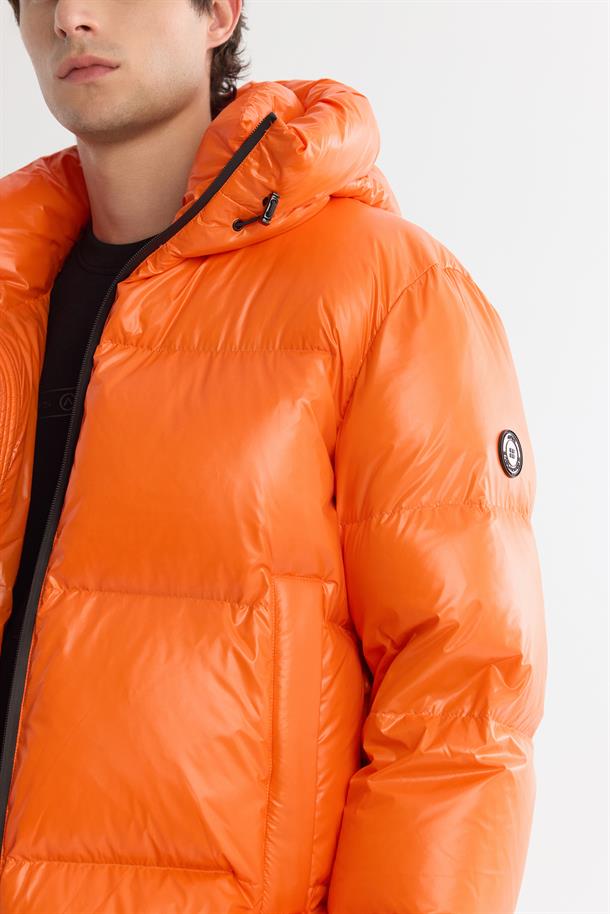 Orange Windproof Hooded Puffer Jacket