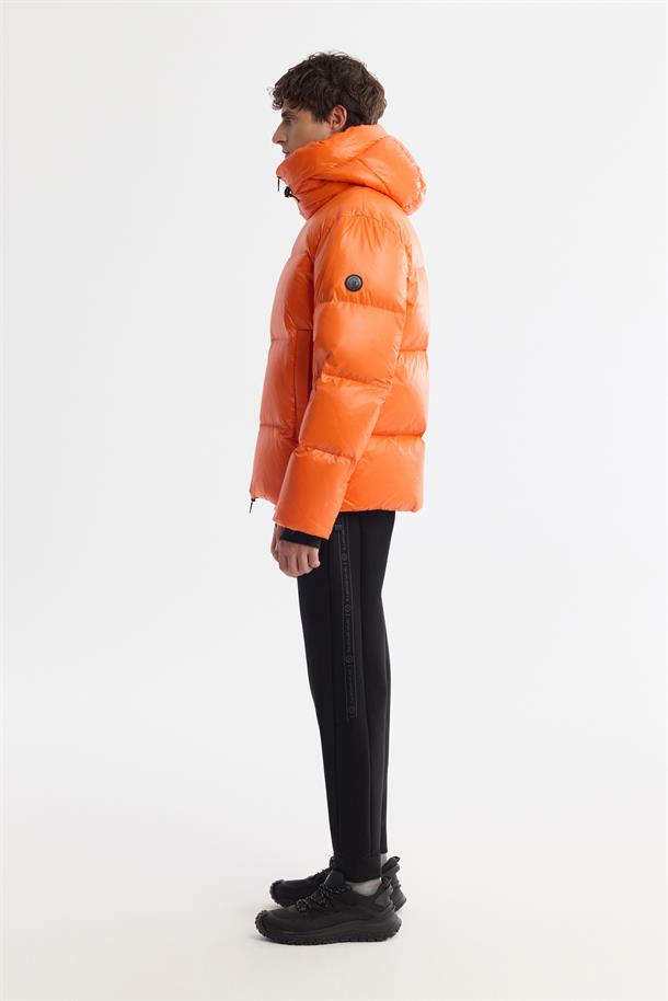 Orange Windproof Hooded Puffer Jacket
