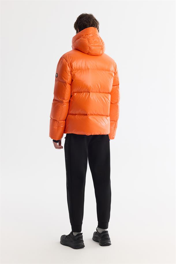 Orange Windproof Hooded Puffer Jacket