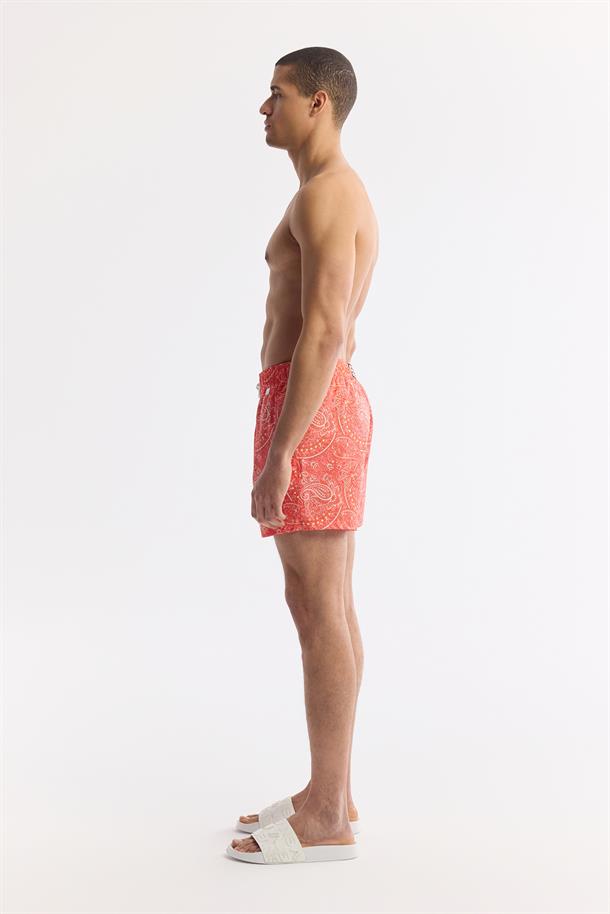 Turuncu Hızlı Kuruyan Baskılı Çantalı Deniz Şortu
