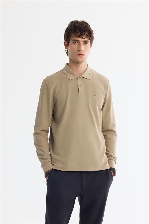 Vizon Polo Yaka Kolay Ütülenen Basic Sweatshirt