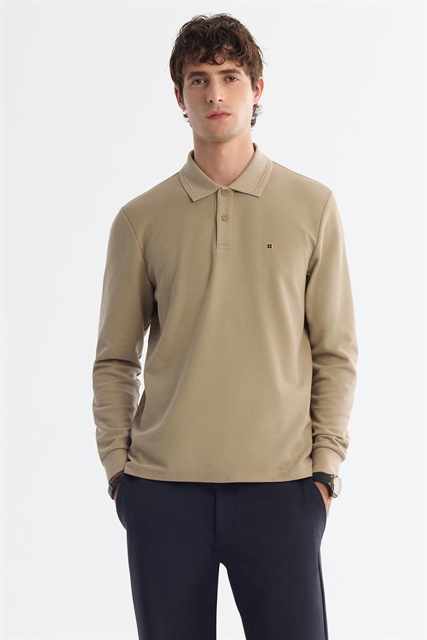 Vizon Polo Yaka Kolay Ütülenen Basic Sweatshirt