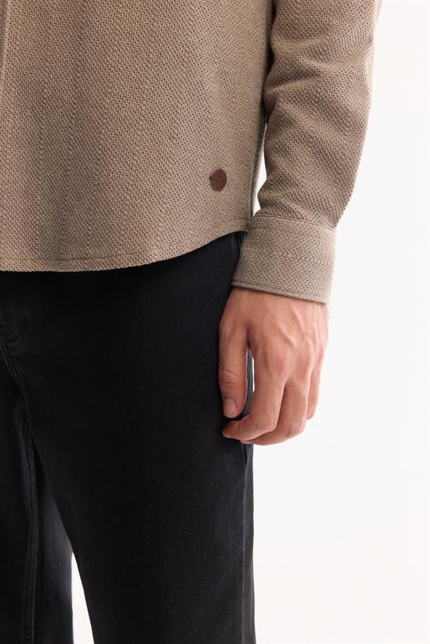 Vizon Düğmeli Yaka Pamuklu Dokulu Gömlek