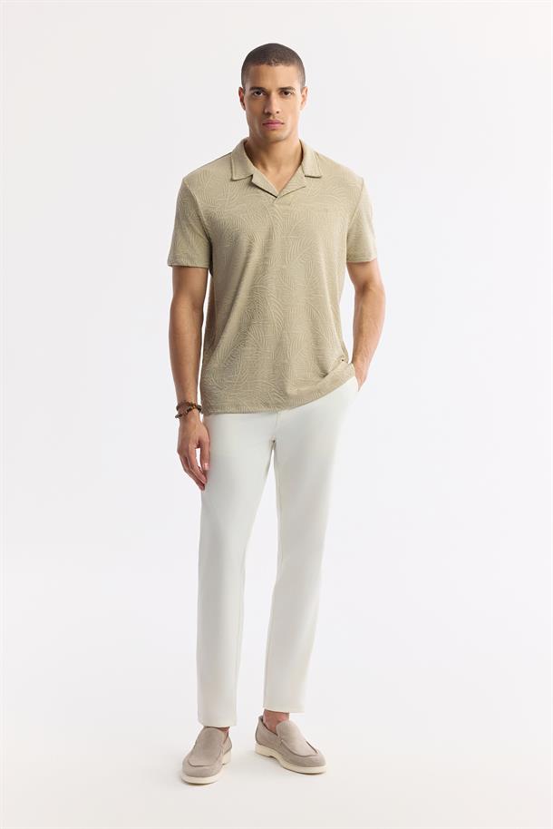 Vizon Apaj Yaka Jakarlı Elastan T-Shirt