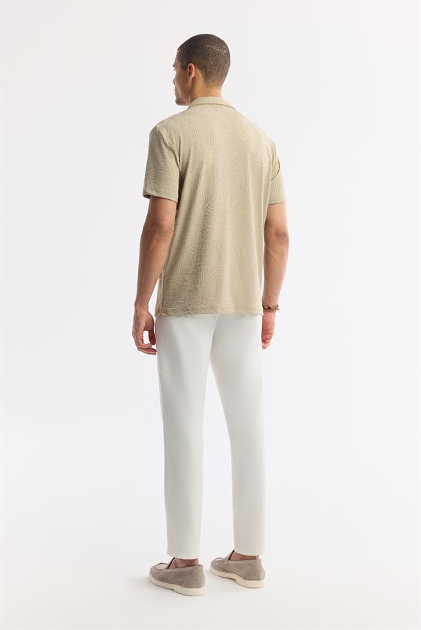 Vizon Apaj Yaka Jakarlı Elastan T-Shirt