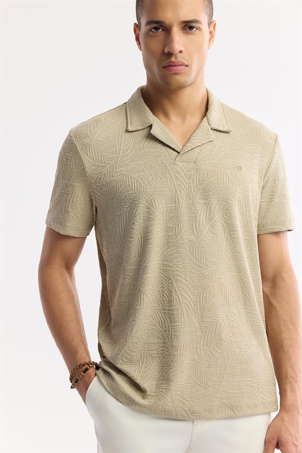 Vizon Apaj Yaka Jakarlı Elastan T-Shirt