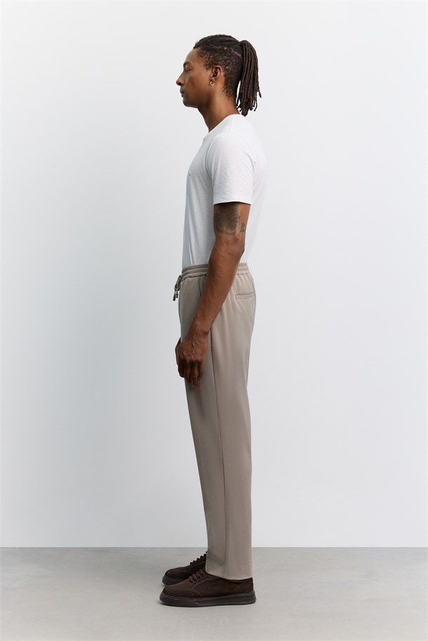 Vizon Beli Lastikli Bağcıklı Jogger Relaxed Fit Pantolon