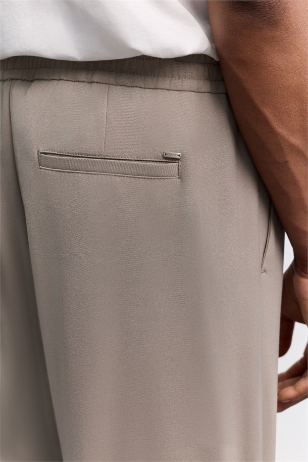 Vizon Beli Lastikli Bağcıklı Jogger Relaxed Fit Pantolon