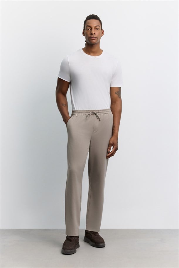 Vizon Beli Lastikli Bağcıklı Jogger Relaxed Fit Pantolon