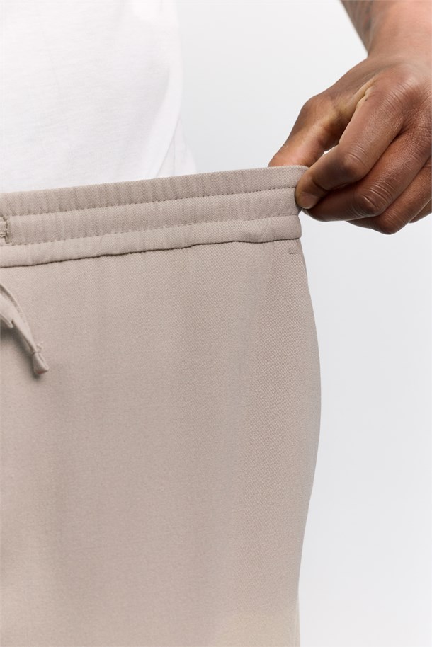 Vizon Beli Lastikli Bağcıklı Jogger Relaxed Fit Pantolon