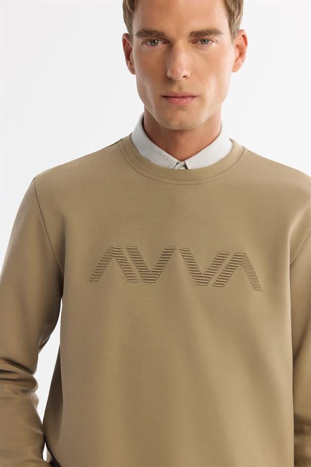 Vizon Bisiklet Yaka Pamuklu Baskılı Elastan Sweatshirt