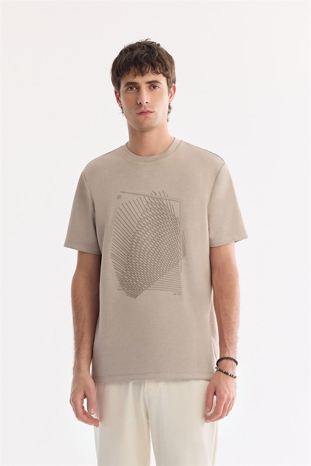 Vizon Bisiklet Yaka Baskılı İnterlok T-Shirt