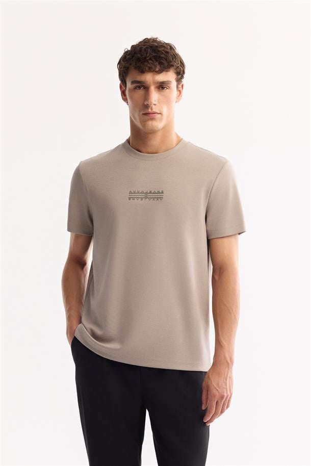 Vizon Bisiklet Yaka Viskon Karışımlı Bi-Stretch Baskılı T-Shirt