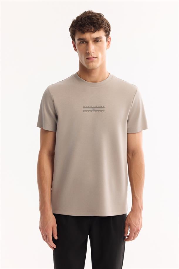 Vizon Bisiklet Yaka Viskon Karışımlı Bi-Stretch Baskılı T-Shirt