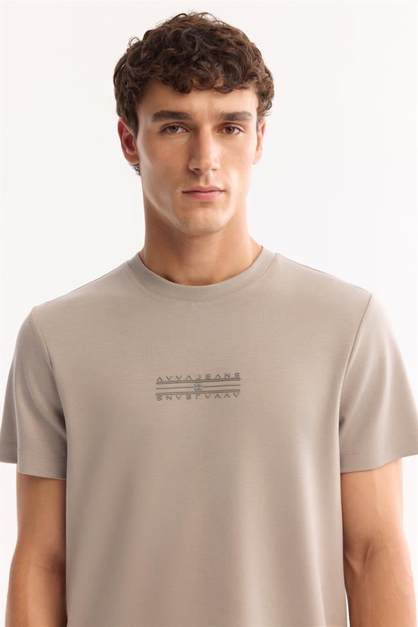 Vizon Bisiklet Yaka Viskon Karışımlı Bi-Stretch Baskılı T-Shirt