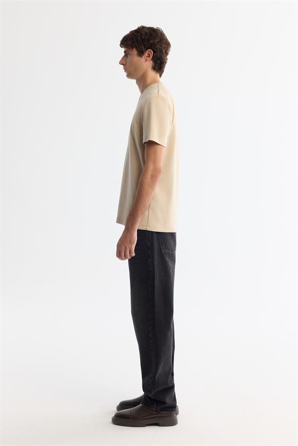 Vizon Bisiklet Yaka Gofreli Elastan T-Shirt