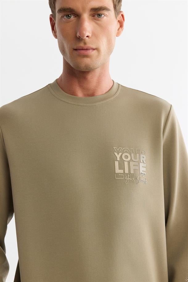 Vizon Bisiklet Yaka Pamuklu Baskılı Elastan Sweatshirt