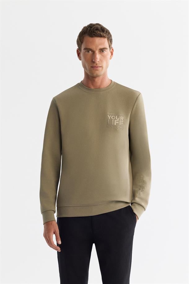 Vizon Bisiklet Yaka Pamuklu Baskılı Elastan Sweatshirt